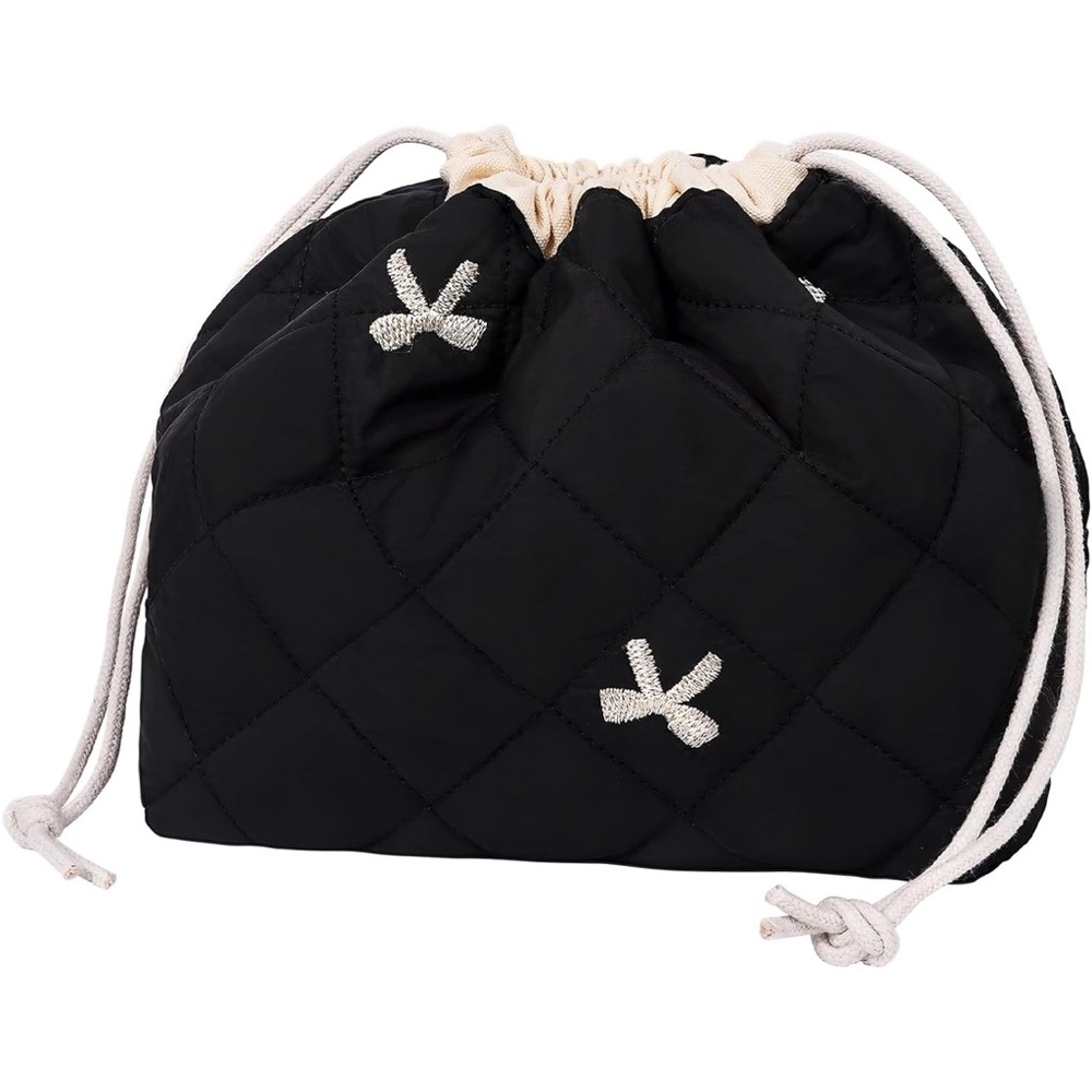 Black Quilted Drawstring Bag